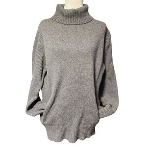 Gray Lambswool Blend Turtleneck Sweater Size XL Pockets Knit Guide Series